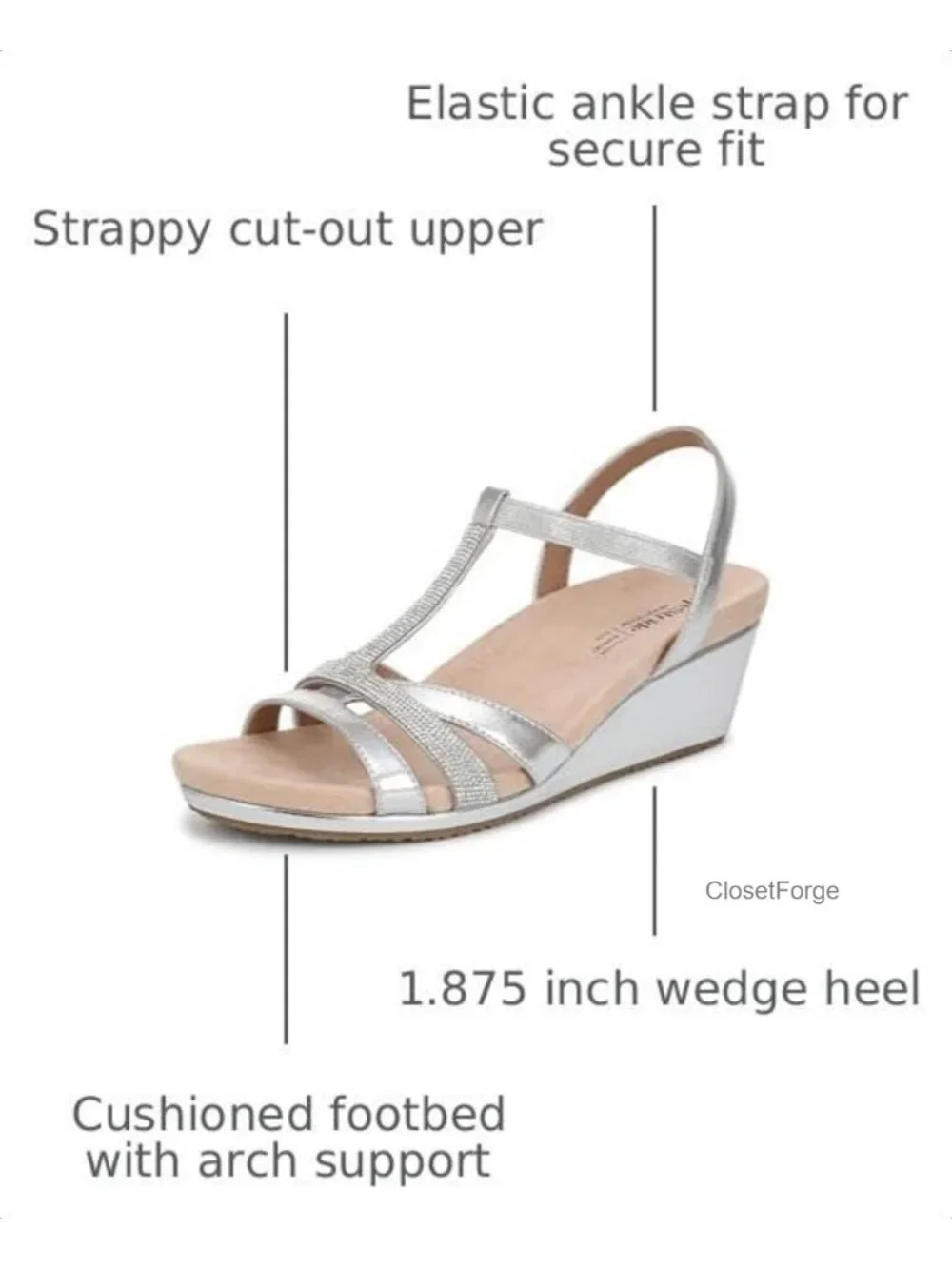 Women's Wedge Sandals with Rhinestone Straps, Cushioned Footbed, Slip-On